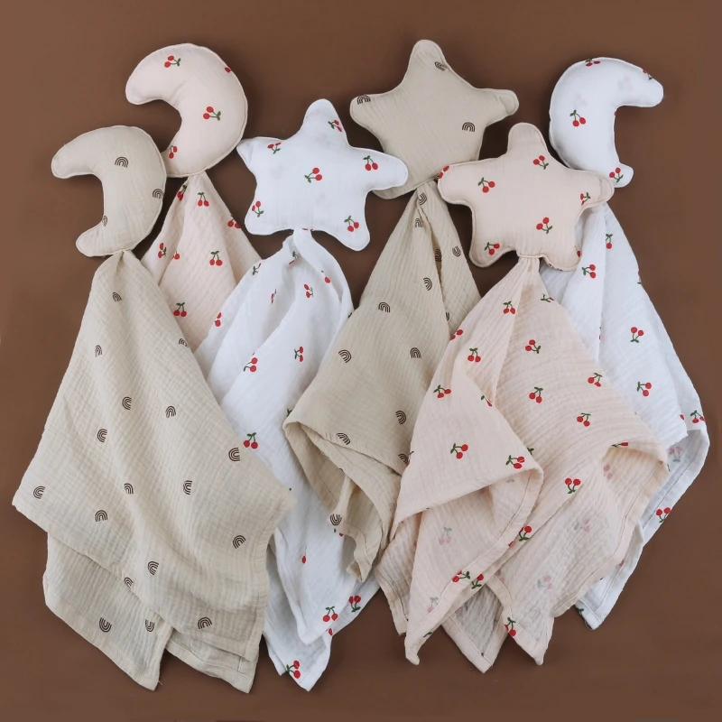 New Born Soothe Appease Towel 100% Organic Cotton Moon Star Toy Ins Baby Comforter Lovely Muslin Security Blanket