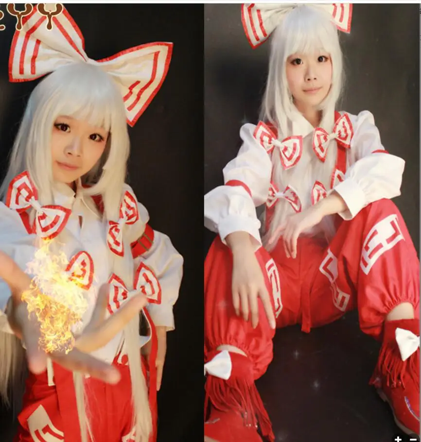 

Anime Touhou Eiyashou Cosplay Imperishable Night Costume Lolita Womens Girls Mens Kimono Shirt Pants Bows Uniform Halloween Sui