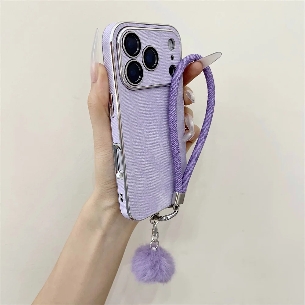 Luxury Jeans Denim Phone Case with Lanyard Wrist Strap and Matte Back Cover
