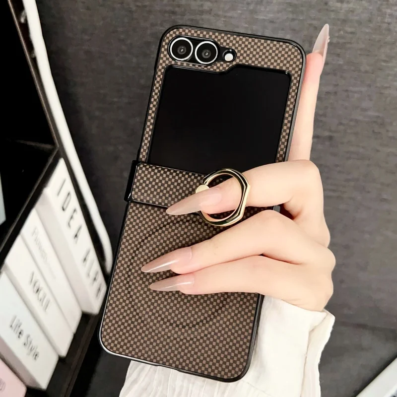 Deluxe Magnetic Phone Case with Ring Stand & Grid Texture - Magsafe Compatible