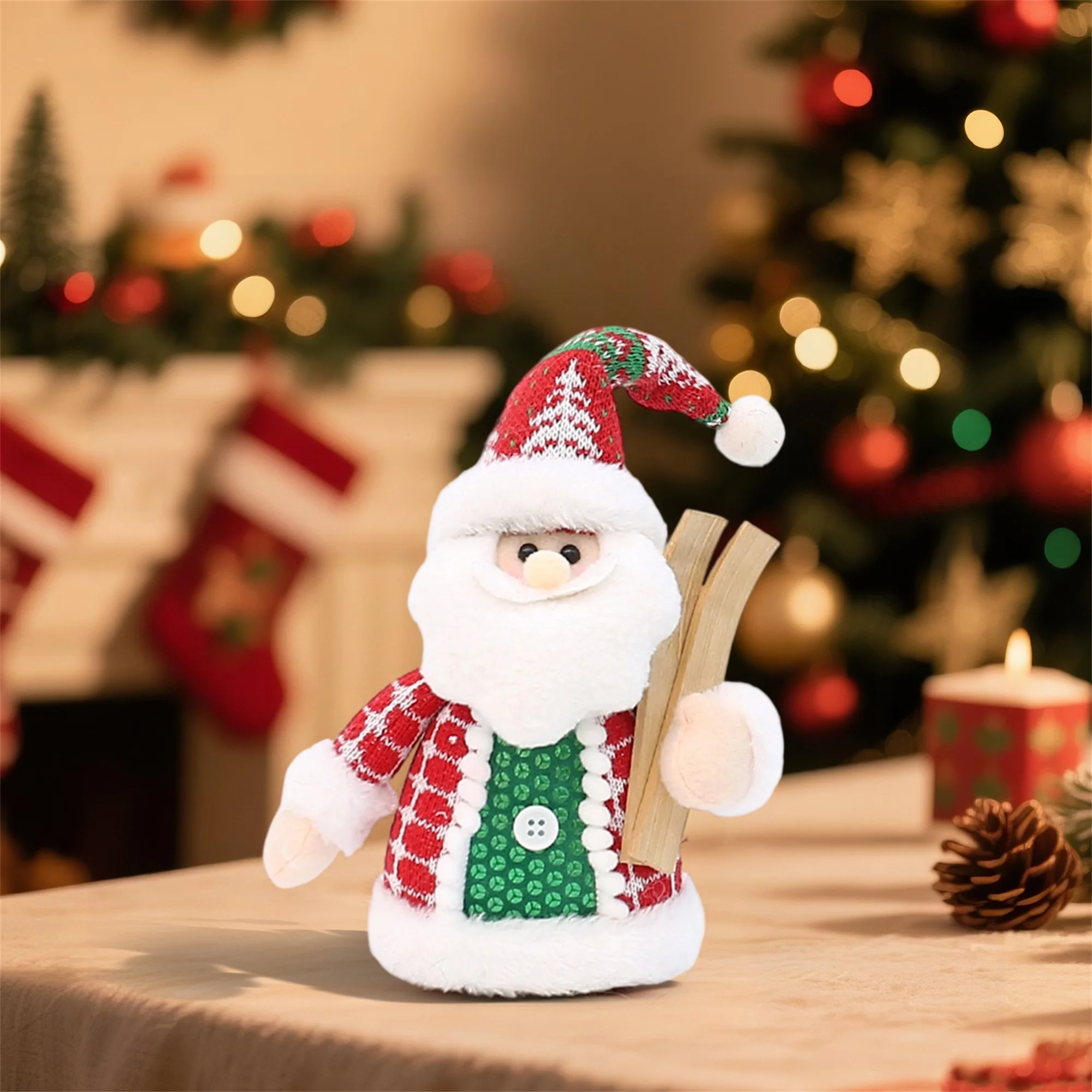 Festive Christmas Mini Plush Ornaments Set with Santa Snowman and Reindeer Figures for Home Party Decorations and Tabletop