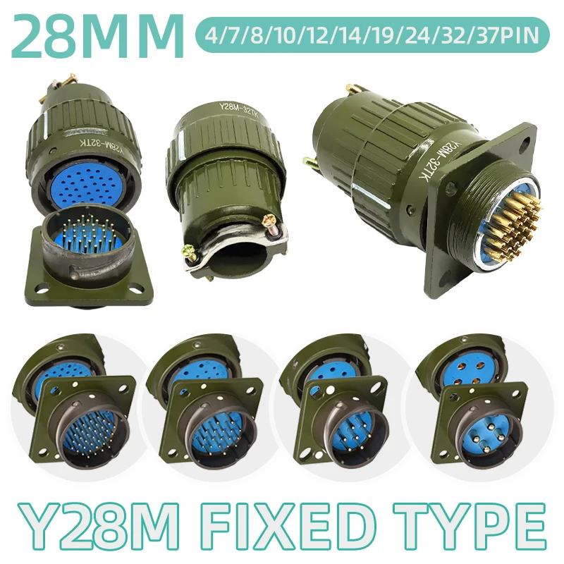 Y28M 고정형 28mm 항공 플러그 소켓 4/7/8/10/12/14/19/24/32/37핀 산업..