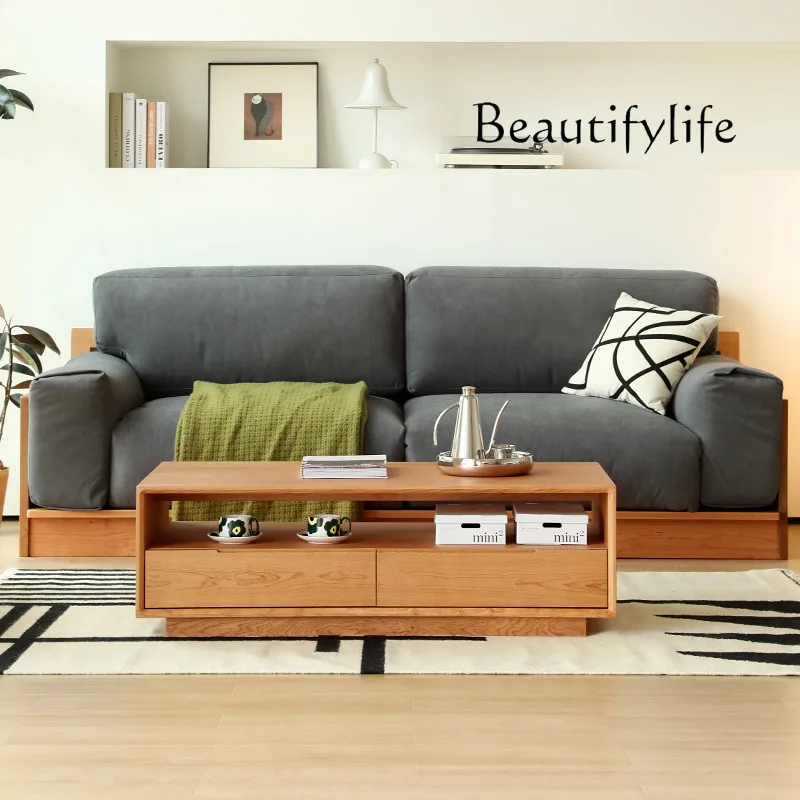 

Nordic Solid Wood Tea Table Living Room Simple Multifunctional Tea Table