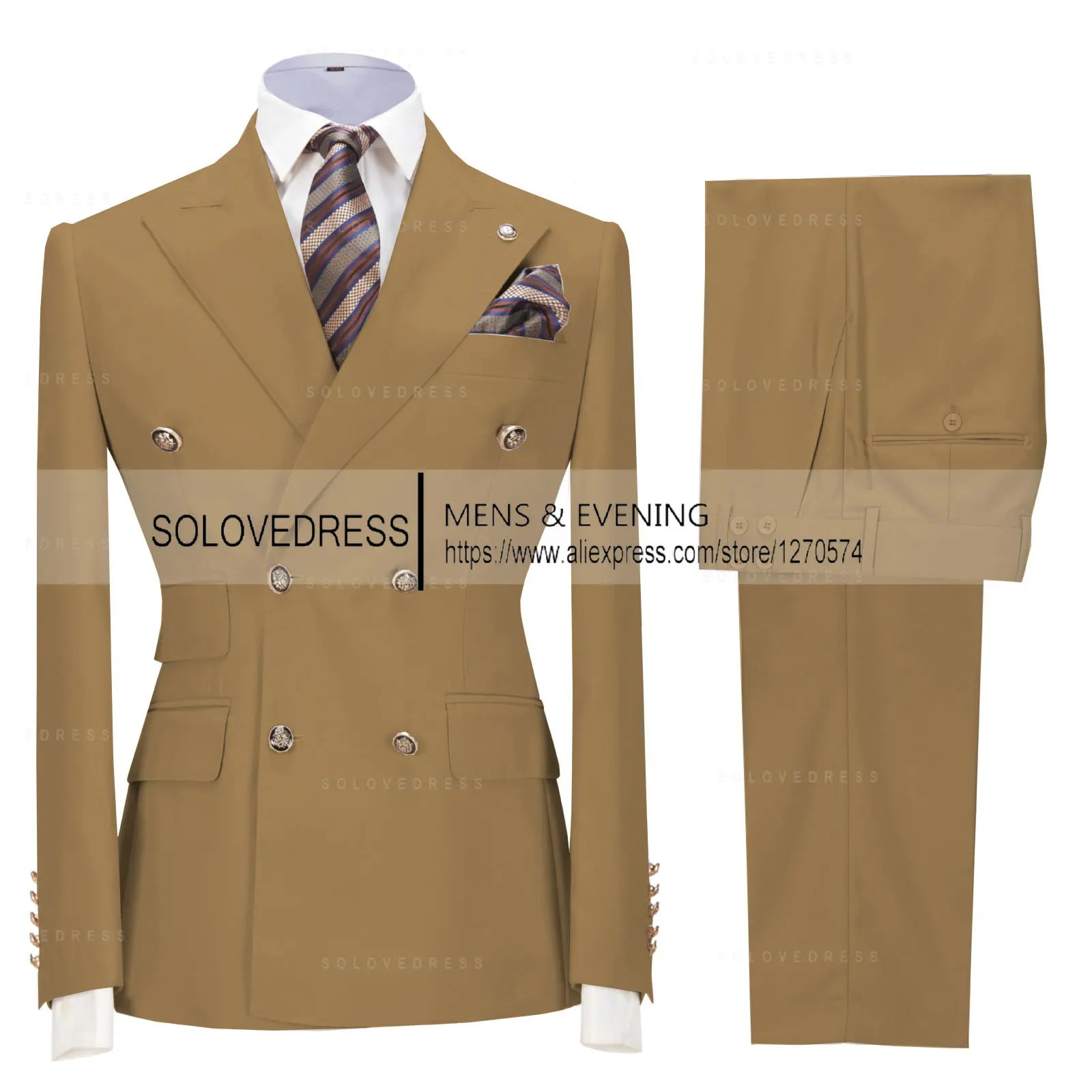 2 Pieces Men's Suit Business Formal Suits Groom Tweed Double BreastedTuxedos for Groomsmen  Wedding Tailored Fit  (Blazer+Pants)