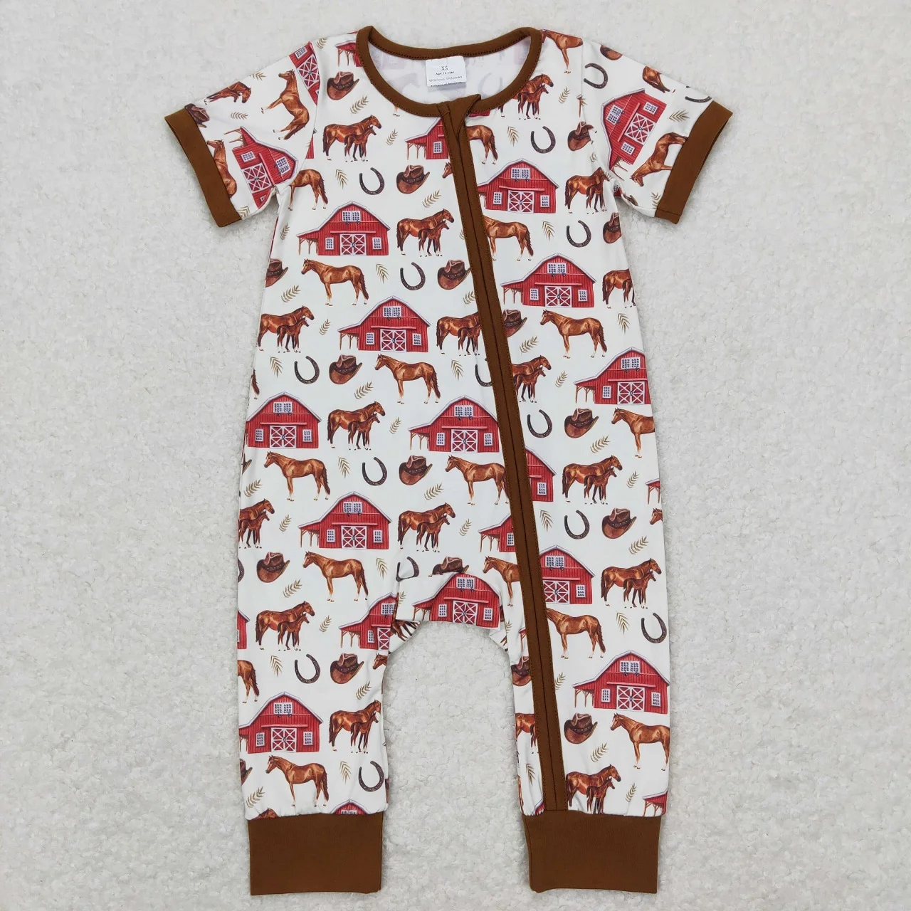 

Wholesale Kids Zipper One-piece Newborn Coverall Bodysuit Baby Boy Toddler Western Horse Romper Short Sleeves Farm Jumpsuit