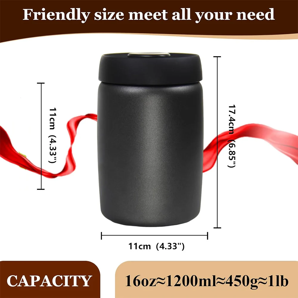 1200mlCoffee Vacuum Canister Coffee Bean Storage Airtight Food Container Press Out Excess Air Preserve Freshness for Loose Tea