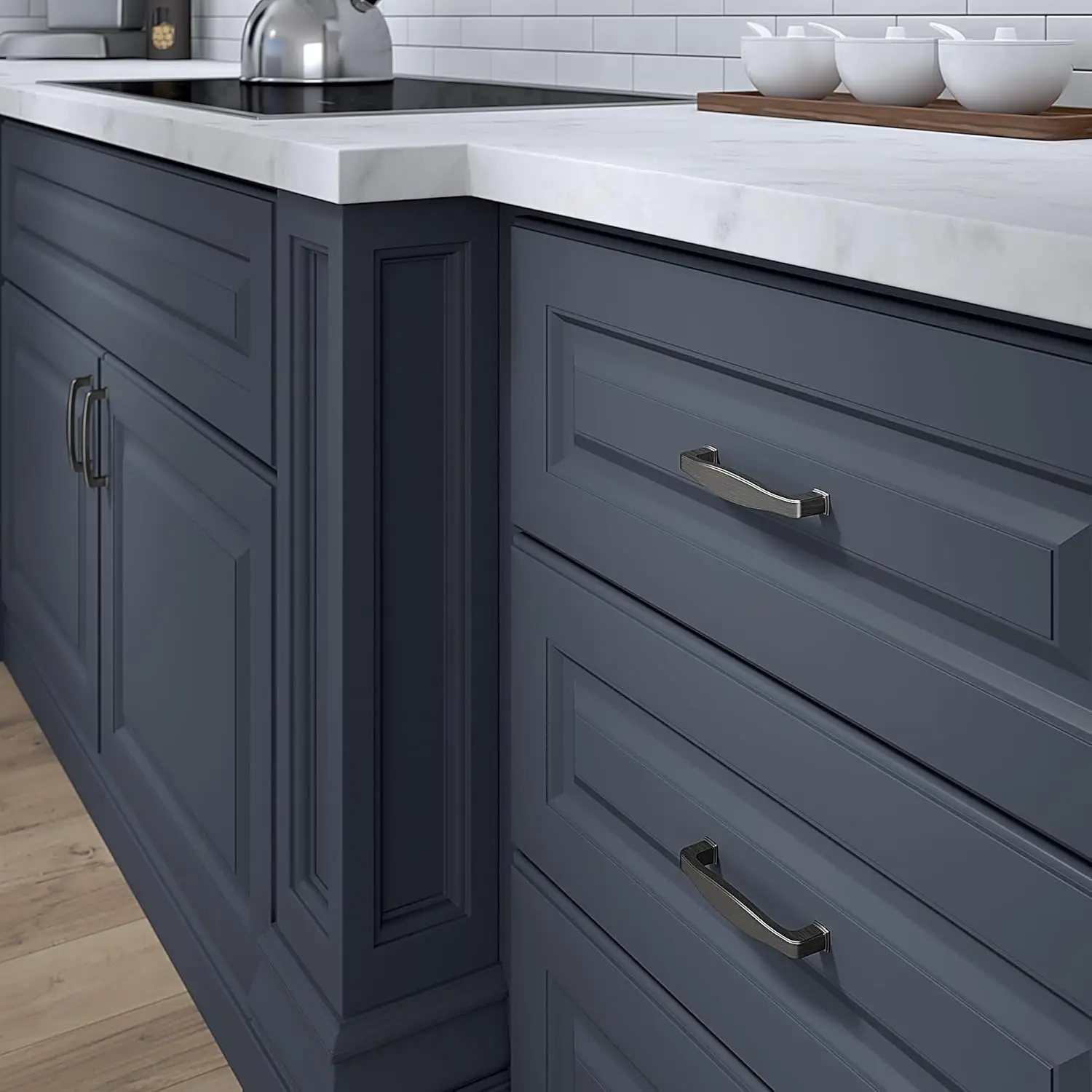 3/4-inch (96 mm) Center-to-Center Antique Nickel Transitional Cabinet and Drawer Pull Handle for Kitchen, Bathroom,and Furniture