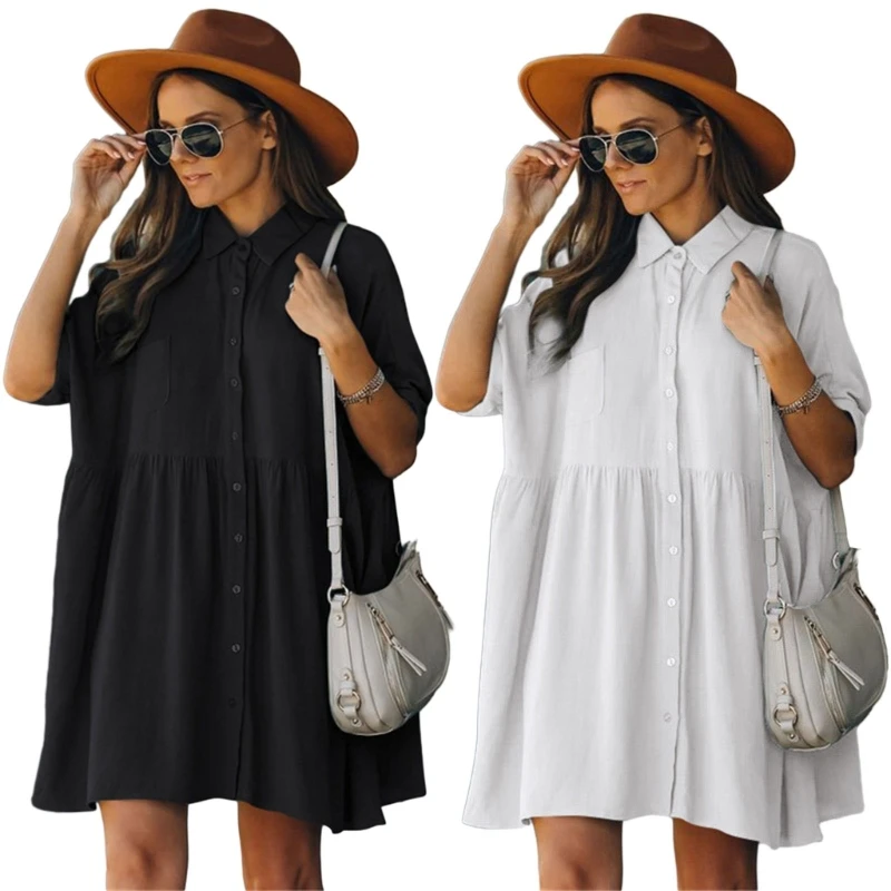 

Womens Beach Coverups Fashion Summer 3/4 Sleeve Cover-Up Solid Color Shirts Dress Swimwear Casual Loose Bikinis Coverup Dropship