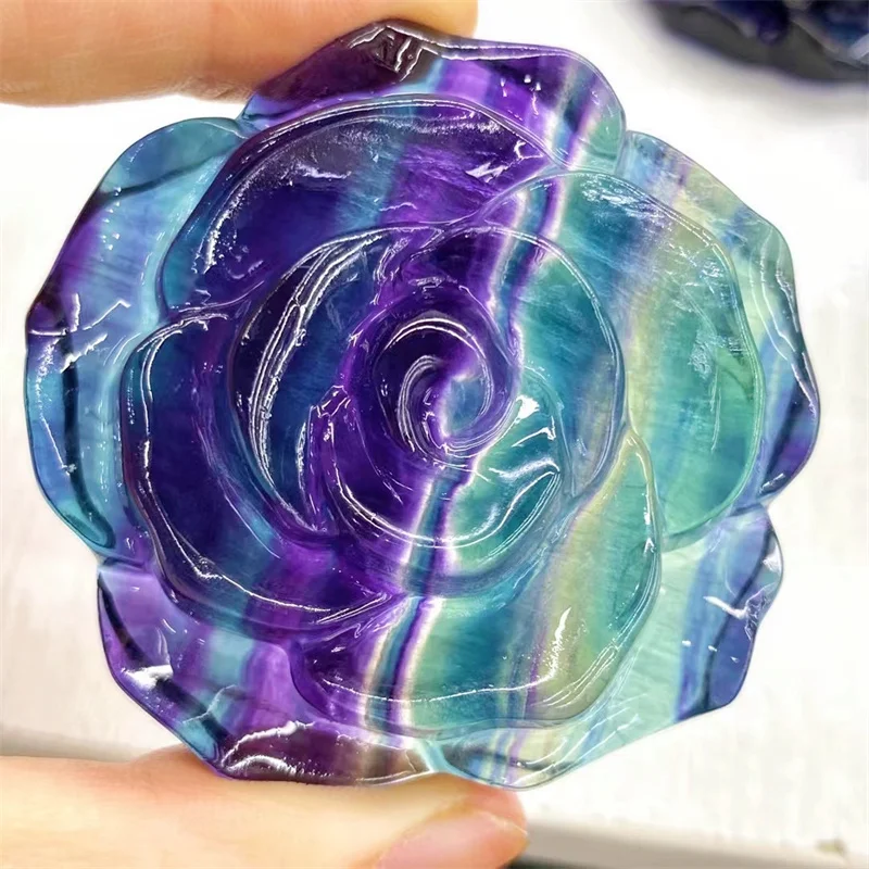 

Natural Rainbow Fluorite Flower Stone Crystal Carving Quartz Gemstones Healing Witchcraft Home Decoration Craft 1PCS 5.5CM