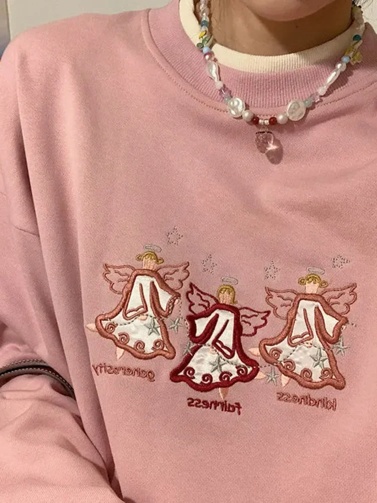 

Angel Embroidery Loose Hoodies Women Harajukukawaii Patchwork Oversized Double Neck Cute Sweatshirt Y2k Aesthetic Sweet Pullover