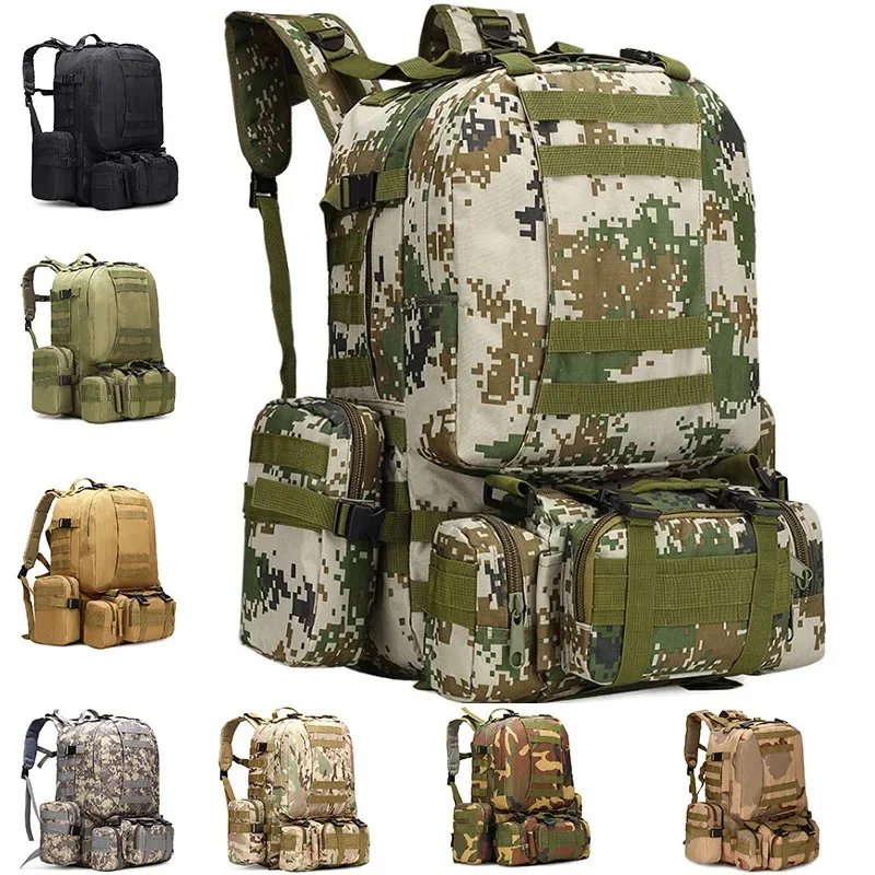 

55L Tactical Backpack 4 in 1Military Army Molle Backpack Mochilas Sport Bag Waterproof Outdoor Hiking Trekking Camping Rucksack