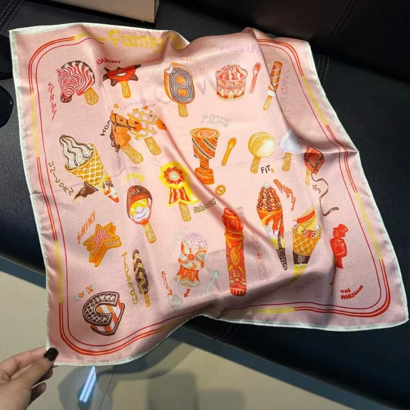 Summer Party Neck Scarf for Girls 100% Mulberry Silk Neckerchief Wrap Square Bandana Hijab Women Fashion Kerchief Scarves SD0404