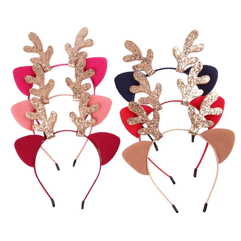 Glitter Antlers Christmas Headband Party Girls Kids DIY Little Deer Horn Headwear Christmas Party Hair Accessories Supplie