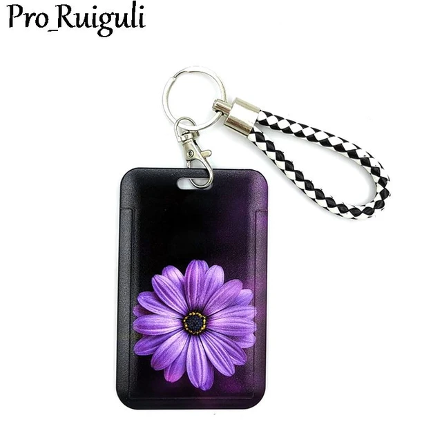 Purple Flowers Cartoon Retractable Badge Reel Lanyard Nurse Id