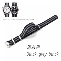Elastic Nylon Waterproof Outdoor Sport Watchband Strap - 22mm (Black - grey - black)