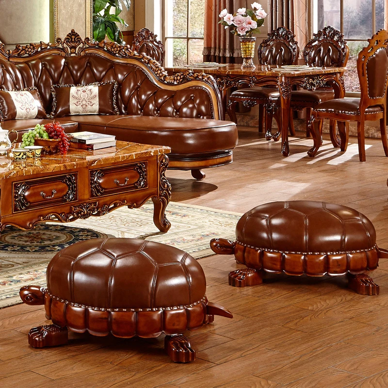 Tanio Skórzany stołek w stylu europejskim ze szczęściem żółwia wysokiej