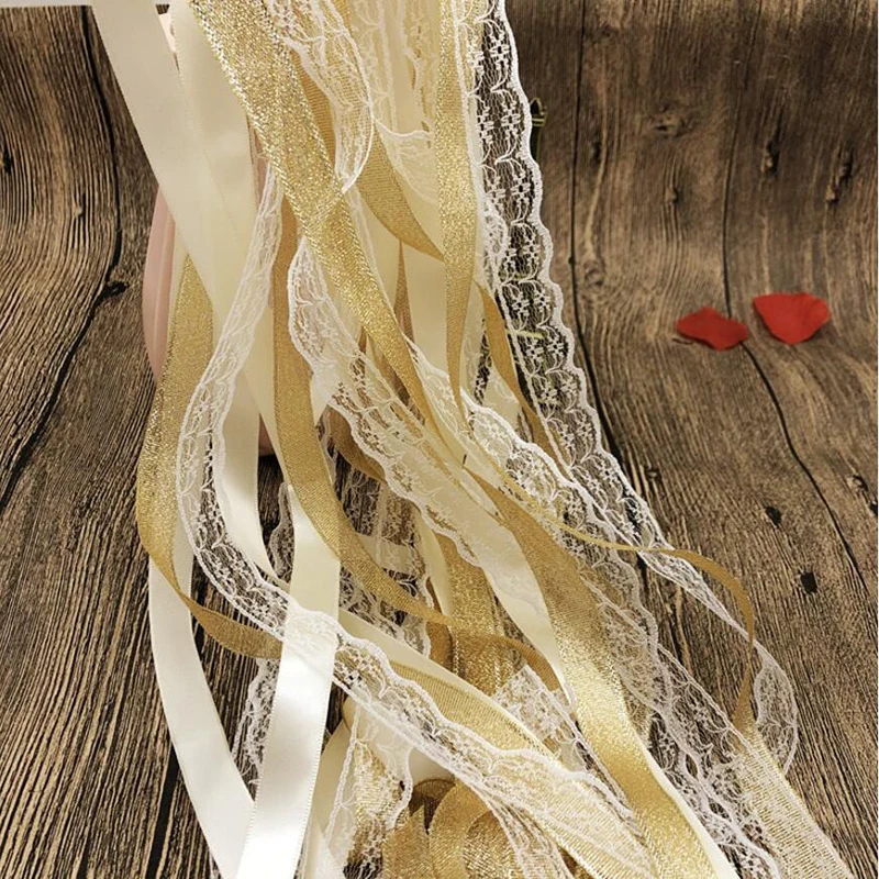 Ribbon Wedding Wands Lace Stick Bells Twirling Streamers Supplies 5Pcs