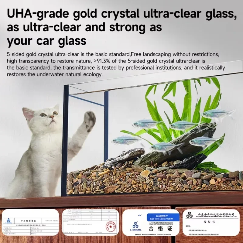 Acuario de Vidrio de Bajo Contenido de Hierro de 20 Galones para Peces Betta, Acuario de Escritorio Ultra Transparente con Bomba y Luces LED, Venta al por Mayor