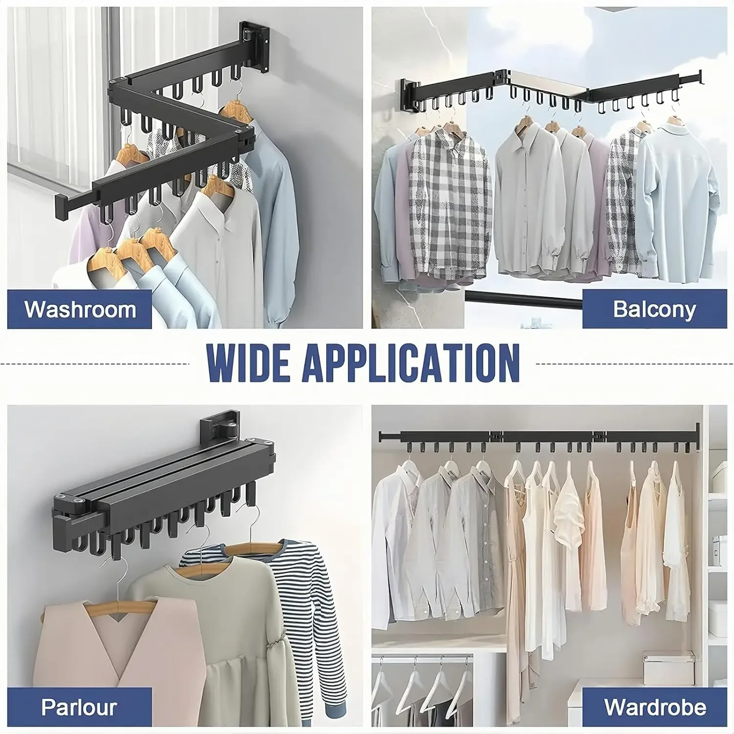 Clothes Drying Rack,Clothes Rack Wall Mount,Space Saver Clothes Rack,Retractable,Collapsible(Tri-Fold), 3