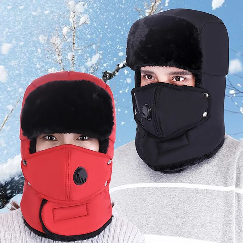Windproof Warm Hat Winter Warm Bomber Hats Men Women Russian Trapper Thermal Hat Trooper Snow Ski Cap Acrylic Lei Feng Cap