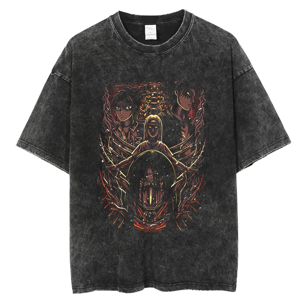 

Men Washed Tshirt Hip Hop Streetwear Japan Anime Attack On Titan Printed T-Shirt Cotton Casual T Shirt Summer Short Sleeve Tees
