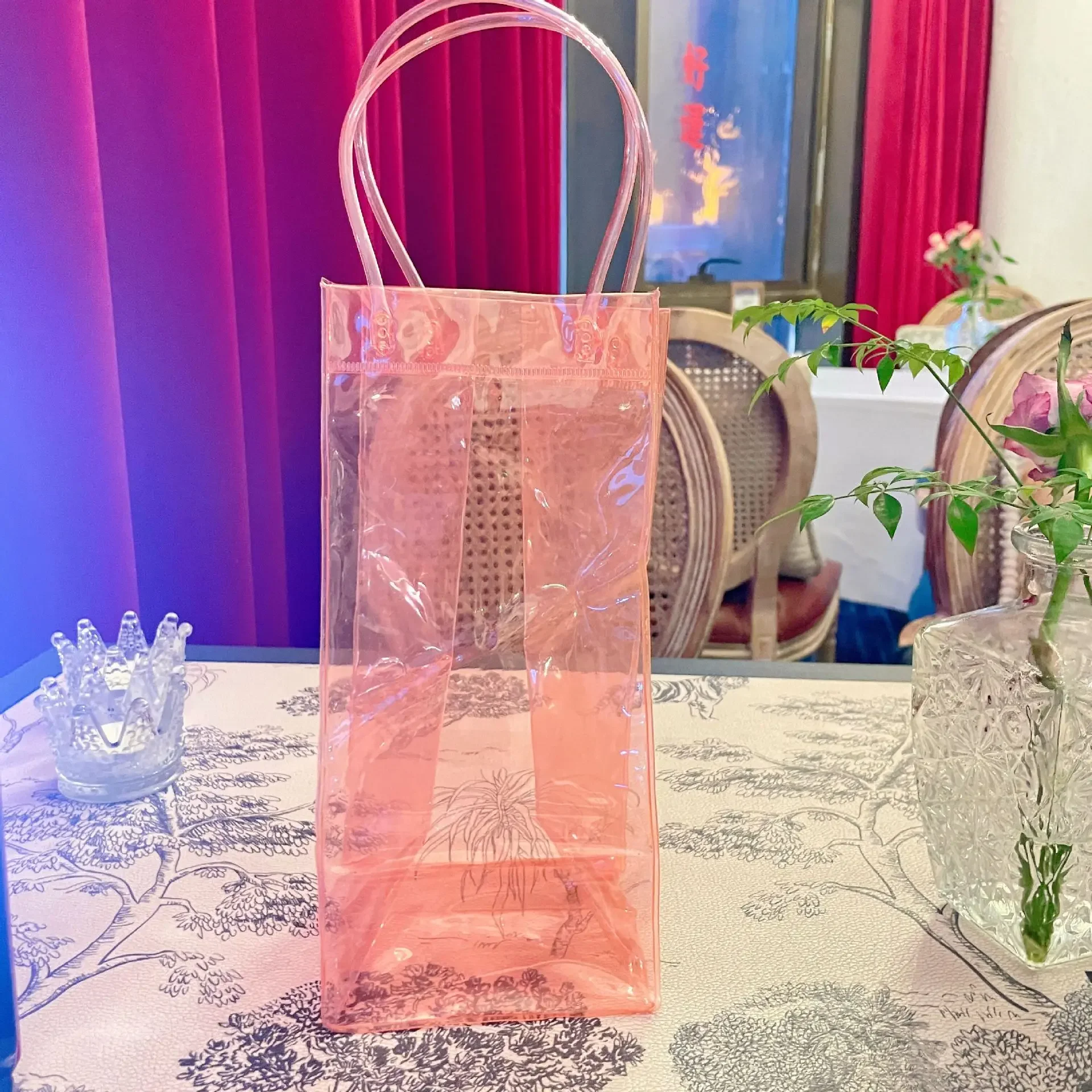 Borsa Termica Portabottiglie In PVC Trasparente - Raffreddatore Per Vino, Champagne, Birra - Con Manico - Impermeabile E Pieghevole - 4