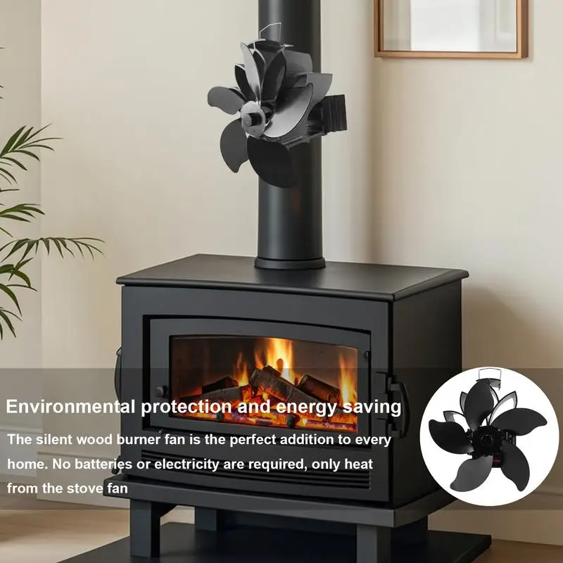 Fireplace Heating Fan Wood Fireplace Fan Heat Powered 5 Leaves Heater Stove Silent For Home Wood Log Burner