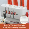 Lumina Moda Serger Overlock Machine With 2-3-4 Stitch Capability, Heavy-Duty Metal Frame 1250 Stitches/Minute, Differential 2