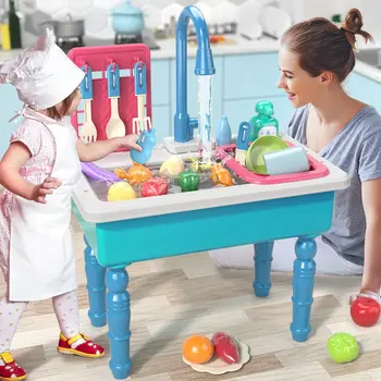 Play House Simulation Kitchen Sink Children Toys With Real Faucet Cooking Stove Cookware Pot Pan Play Food Girls Toy Educational 1