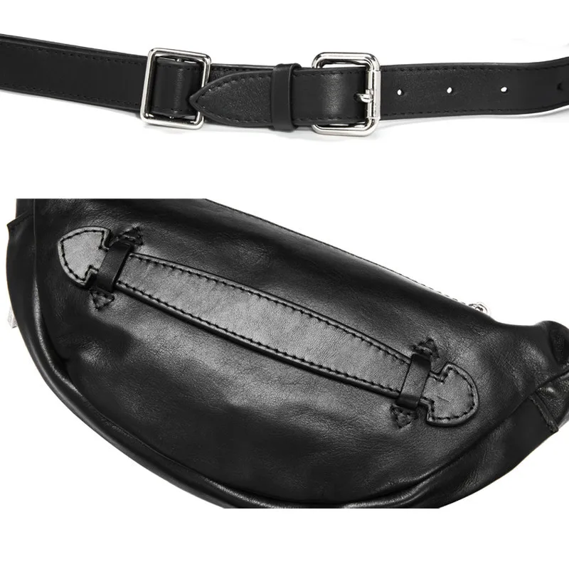PNDME casual simple natural soft genuine leather men's black chest bag fashion cowhide ladies waist pack riding crossbody bags