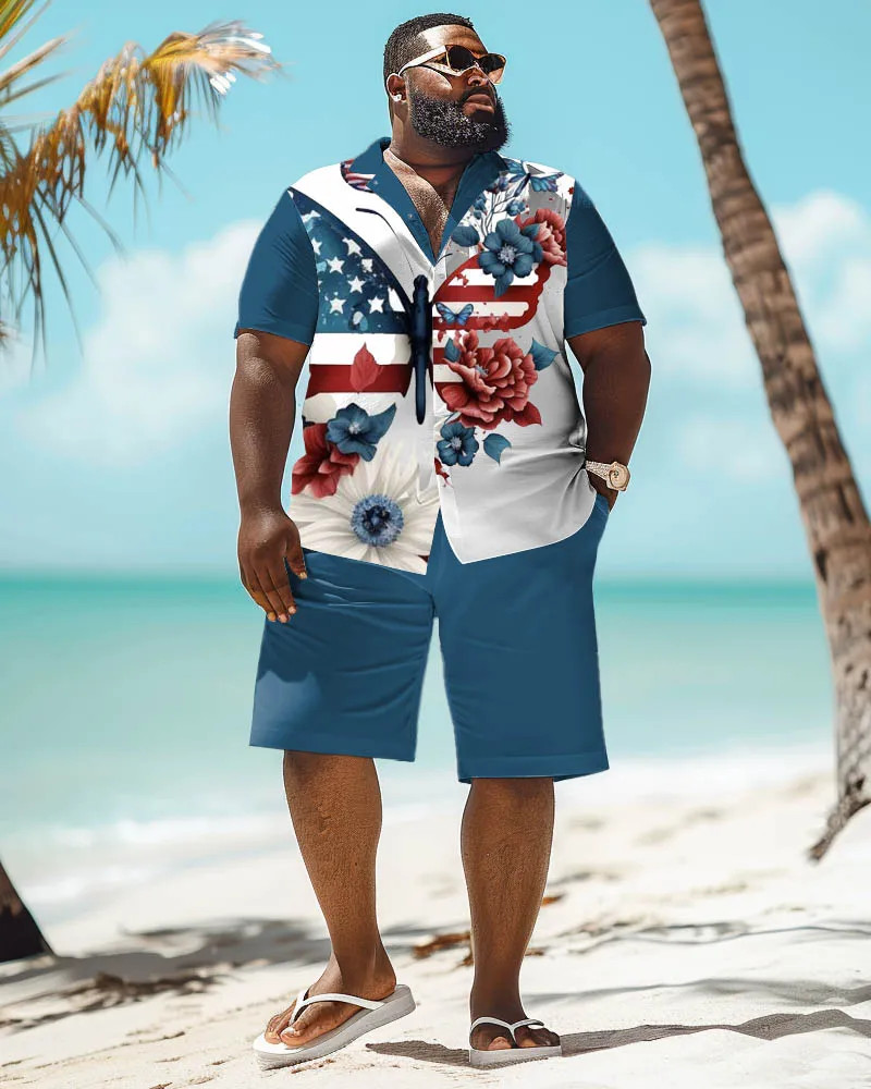 Biggmans Shirt Plus Size Set L-9Xl for Summer Oversize Hawaii Suit  Men's Gradient Coconut Tree Print Large 7XL 8XL