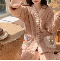 Thickened Warm Flannel Women Sleepwear Loungewear Cardigan Suit Winter Sweet Kawaii Soft Fairy Wind Ladies Pajamas Homewear - Image 2