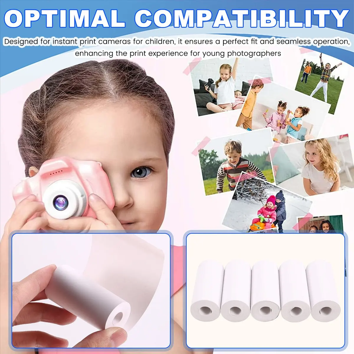 T28C 57x25mm 감열지 30 롤 화이트 어린이 카메라 인스턴트 인쇄 어린이 인쇄 용지 교체 액세서리 부품