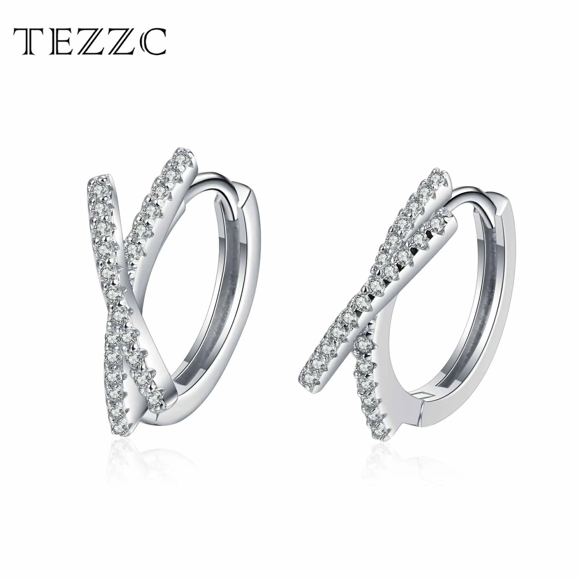 

Tezzc Round Moissanite Cross Hoop earrings S925 Sterling Silver Personality and temperament Valentine's Day Fine Jewelry Gift