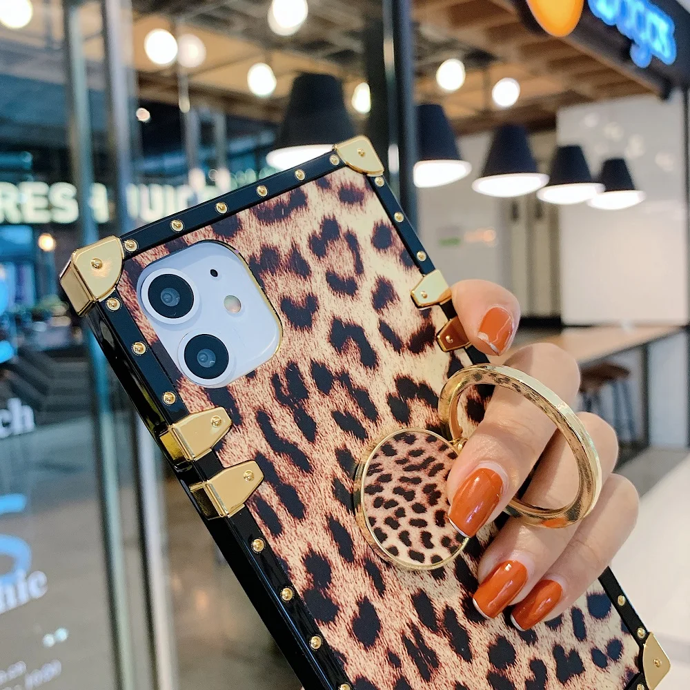 leopard Luxury Back Case With Ring Cover For iPhone 14 13 12 11