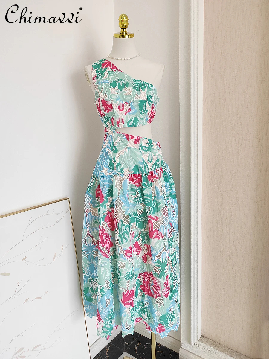 

Женское пляжное платье с вышивкой, элегантное облегающее платье во французском стиле для отпуска с открытым плечом и высокой талией, лето 2024