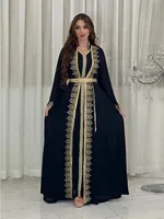 Eid Muslim Women Party Dresses Jalabiya 2 Piece Set Embroidery Arab Long Robe Ramadan Morocco Dubai Abayas Islam Vestidos Kaftan 2