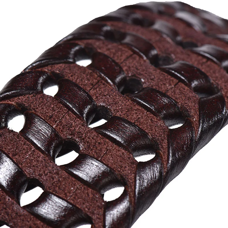 Men's Genuine Leather Braided Belt with Gold Pin Buckle - Vintage Casual Strap