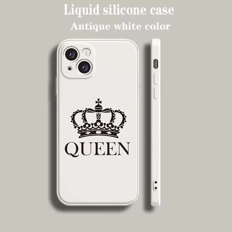 Beige Cartoon Crown King & Queen Couple Style Phone Case
