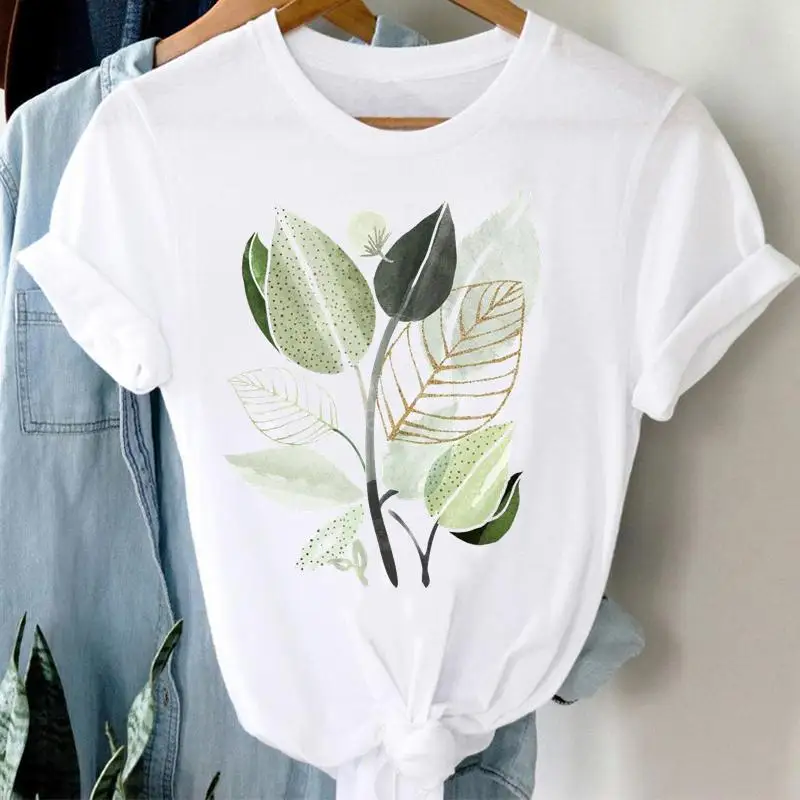 

Women's summer crew neck short sleeve T-shirt Simple plant flower print trend Y2K clothing casual daily street pullover women's