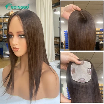 Topper per capelli umani 10x12cm con base in seta, 40cm, liscio, con clip, per donna, simulazione naturale del cuoio capelluto, per capelli diradati