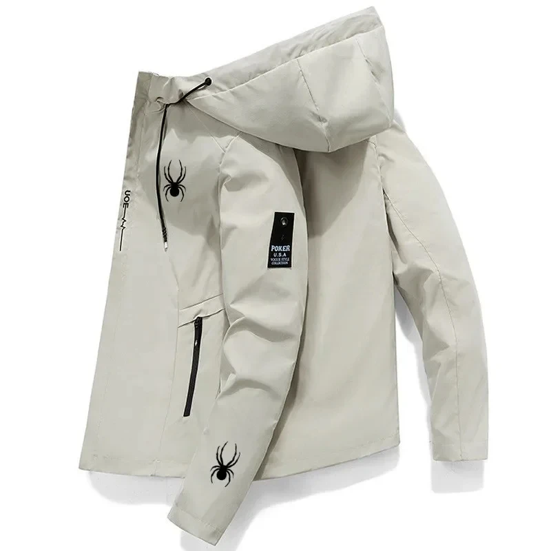 Monochrome Zipper Men's Sports Jacket, Windproof Men's Jacket, High Quality Casual, Straight Hat, Men's Clothing, Hooded Outdoor