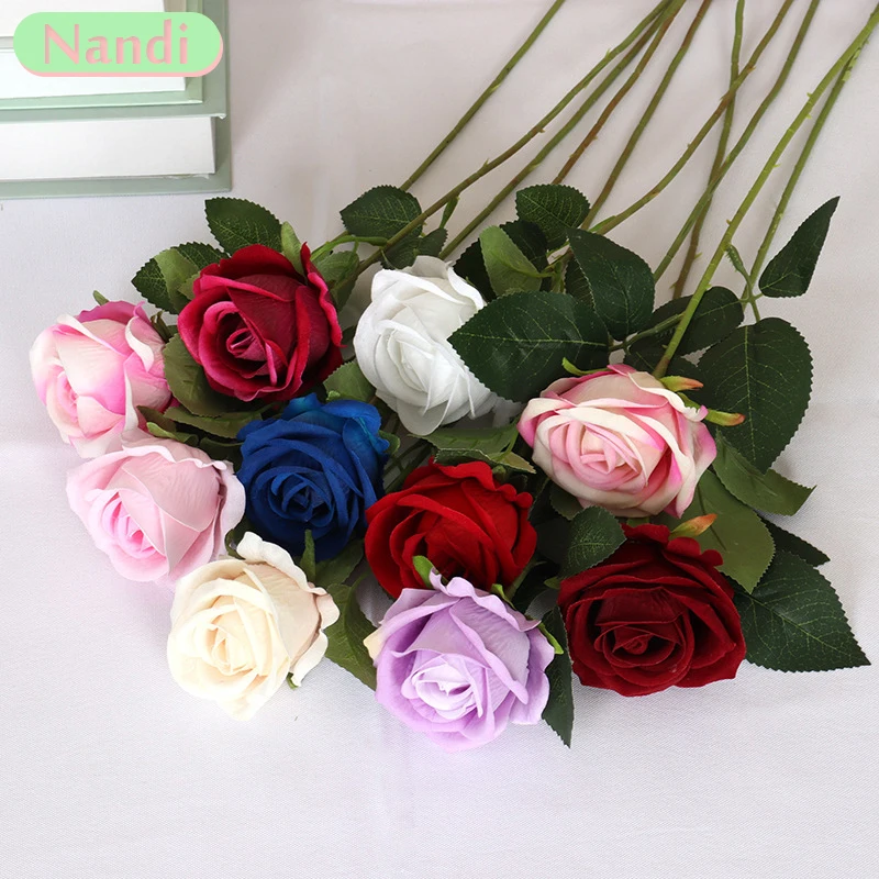 60cm Artificial Winter Rose White Long Branch For Wedding And Home