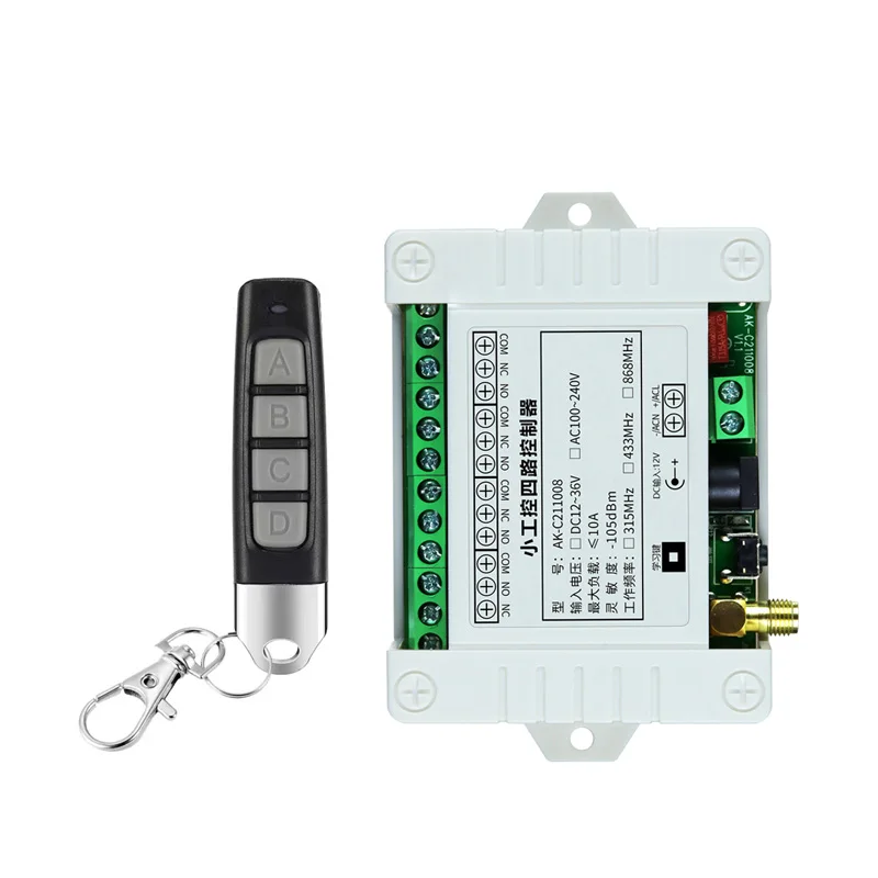 

433MHZ RF Wireless DC12V 24V 10A 4channel Remote Control Switches Receiver Transmitters Motor/Fan/Street Lamp Power On and Off