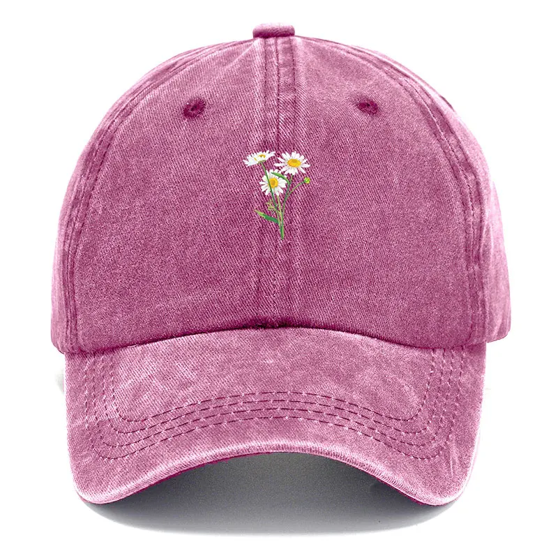 Baseballkappe mit Blumenstickerei, gewaschene Baumwolle, Vintage-Dad-Hat, modische Streetwear, Hip-Hop, verstellbar, Unisex, lässige Sommerkappe