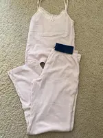 Striped Pink Vest Pants 2 Pieces Set Pajama Woman Lace Trim Bow Slim Tank Top High Waist Straight Long Pant Cotton Sweet Sets 1