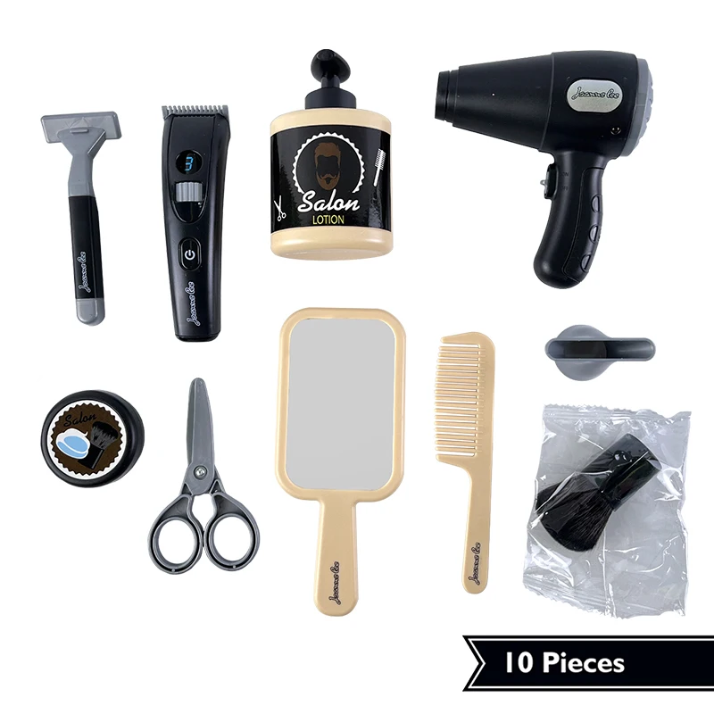 Kids Barber Role Play Set &ndash; Hair Stylist Toy Kit with Clippers, Comb, Razor, Scissors, Mirror, Hair Dryer, Shampoo, Gel & Belt