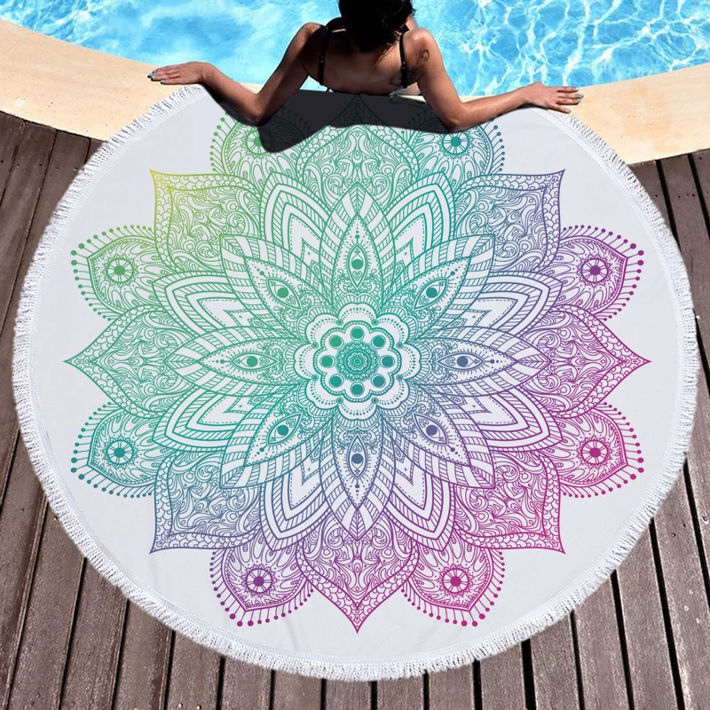 Beach Leisure Resort Creative  Towel Microfiber Round Swimming  Mandala Yoga Mat Adult Large  Bath  5