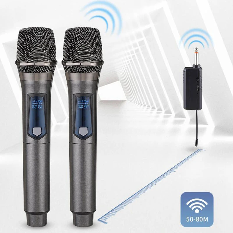 

Wireless Microphone 2 Channels UHF Professional Handheld Mic Microphone For Party Karaoke Church Show Meeting Live Streaming