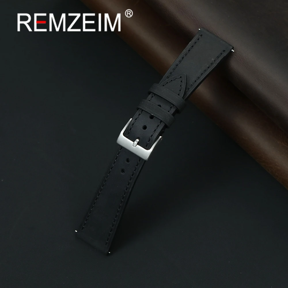 Vintage Leather Quick Release Watch Band with Stainless Steel Buckle